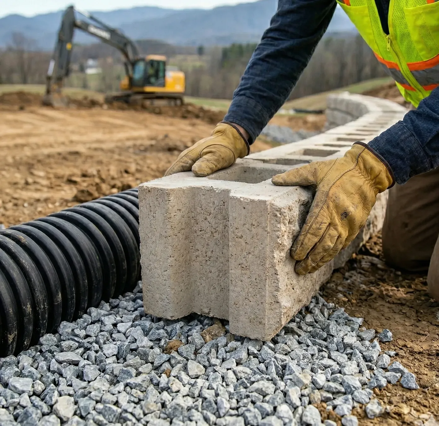 Hardscaping and retaining wall materials for land stabilization